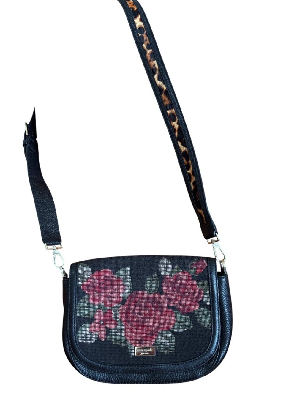 Kate Spade NY Seeley Lane Rae Crossbody Bag Rose Needlepoint & Leopard Strap - Picture 12 of 12